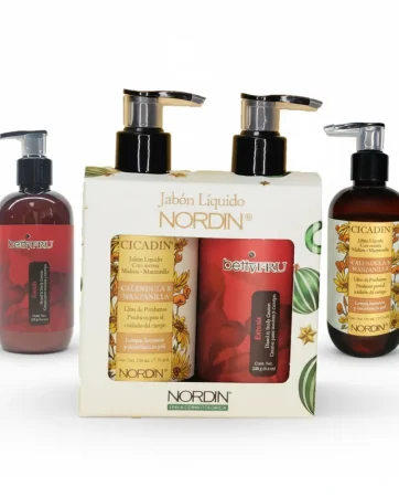 Regalo Navideño Nordin Crema Suavizante para manos y cuerpo con  Aloe Vera aroma a "Éxtasis"+ Jabón Líquido Calendula y Manzanilla