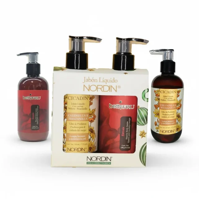 Regalo Navideño Nordin Crema Suavizante para manos y cuerpo con  Aloe Vera aroma a "Éxtasis"+ Jabón Líquido Calendula y Manzanilla