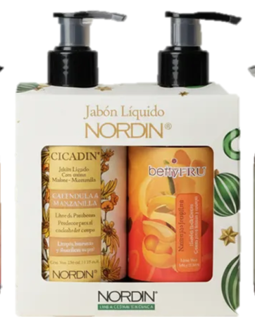 Regalo Navideño Nordin Crema Suavizante para manos y cuerpo con  Aloe Vera aroma a Naranja/Jengibre + Jabón Líquido Calendula y Manzanilla
